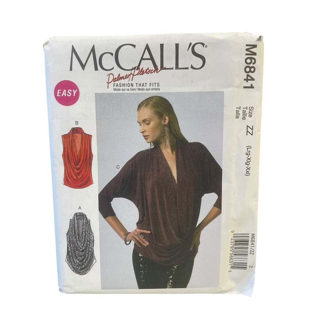 McCALL'S M6841 Misses' Draped Tops Sewing Pattern Size L-XXL UNCUT